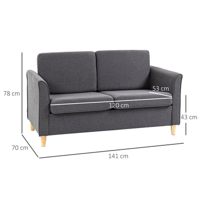 HOMCOM Compact Loveseat Sofa, Modern 2 Seater Sofa for Living Room with Wood Legs and Armrests, Dark Grey 