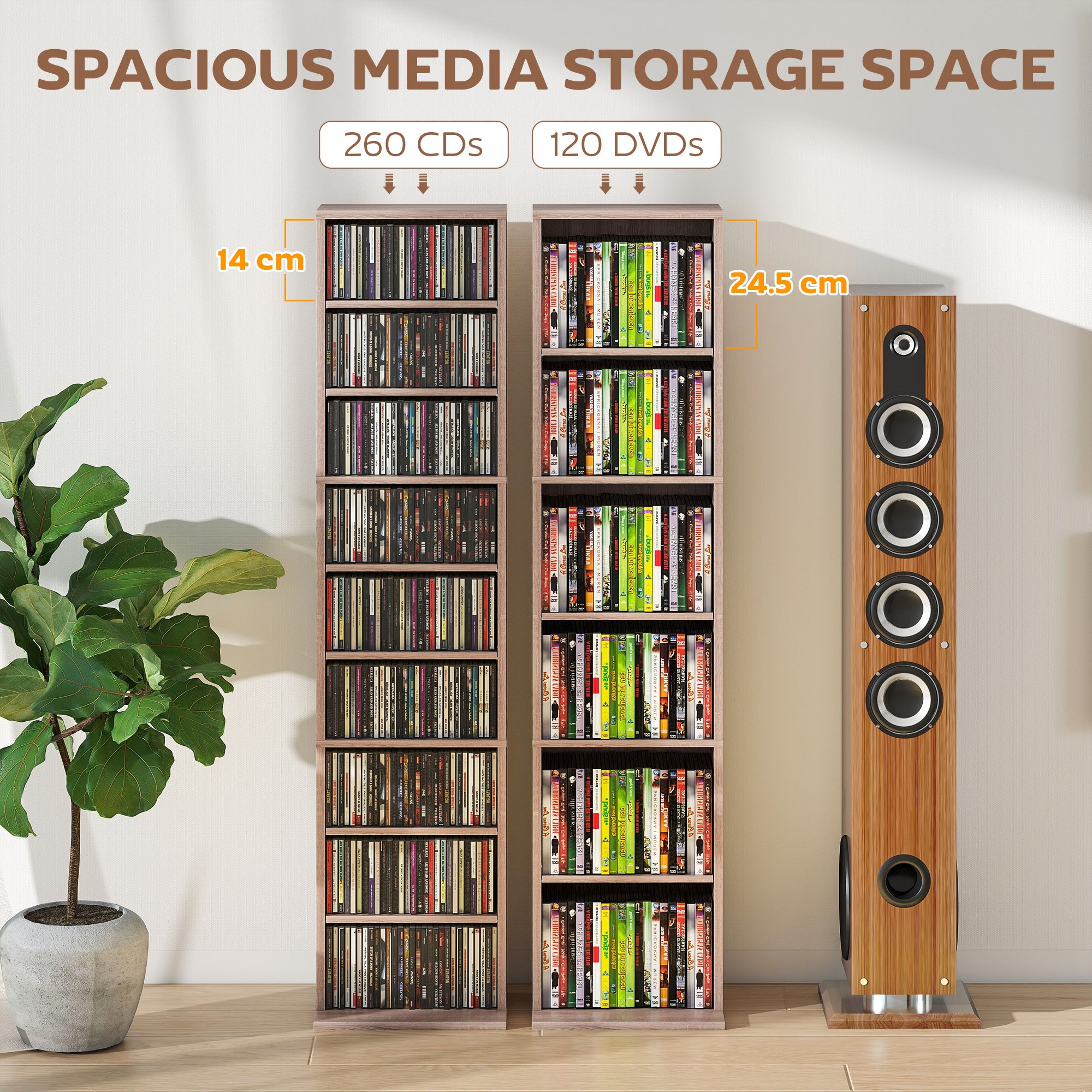 HOMCOM 260 Narrow CD Storage Unit - Natural Wood Finish 