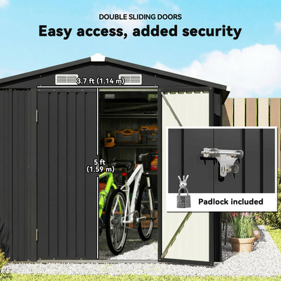 Outsunny 12 x 8 ft Garden Shed, Outdoor Storage Shed with 4 Vents and Lockable Double Doors, Dark Grey 
