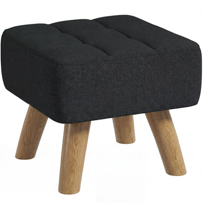 HOMCOM Linen-Look Square Padded Footstool - Black 