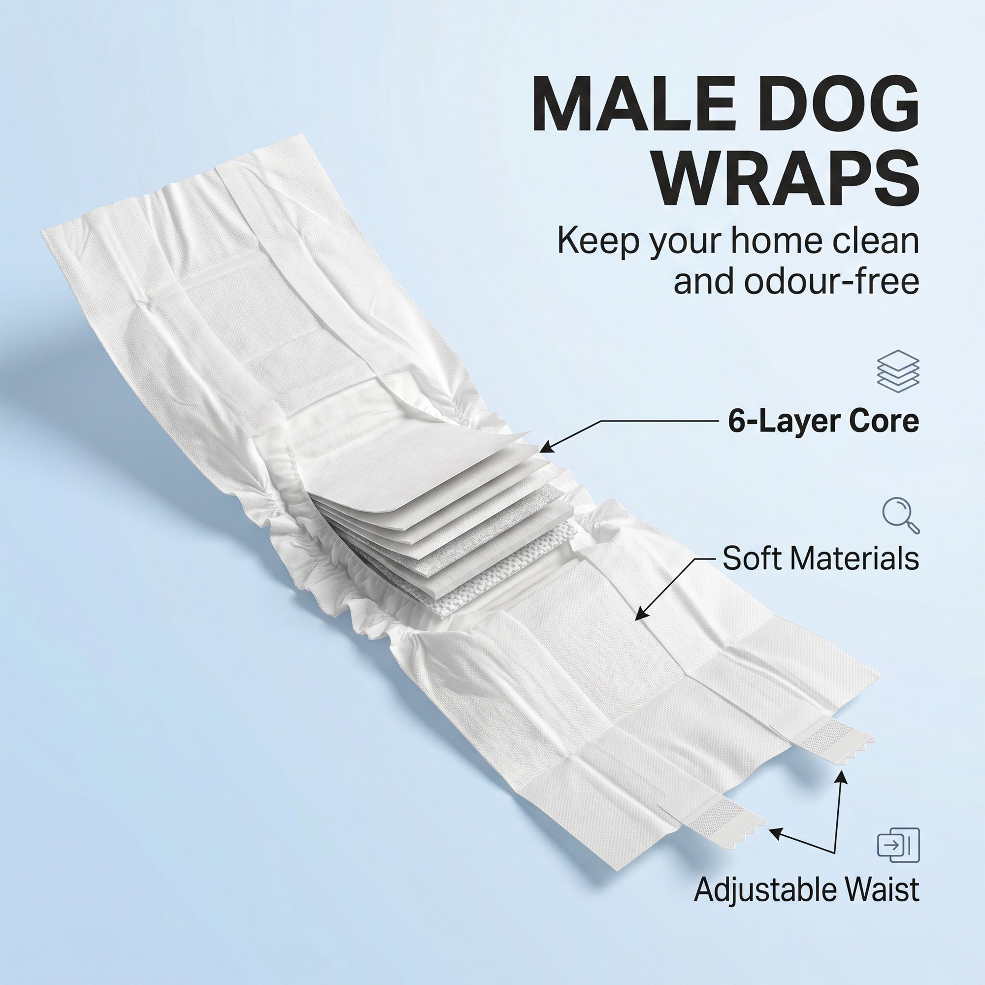 PawHut Dog Diapers Super Absorbent Leak-Proof Dog Nappies for Male Dogs Size L 62-80 cm Waist