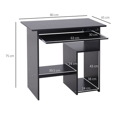HOMCOM Compact Small Computer Table Wooden Desk Keyboard Tray Storage Shelf Modern Corner Table Home Office Black 