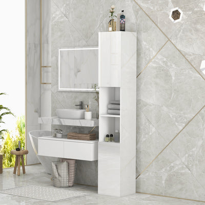 kleankin Freestanding Bathroom Cabinet, High Gloss Storage Cabinet with Doors and Adjustable Shelves, 30 x 30 x 181.5 cm, White 