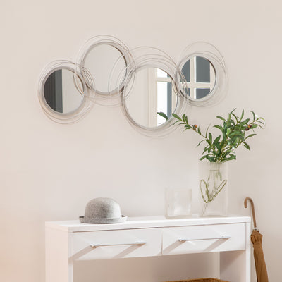 HOMCOM Metal Wall Art Modern Decorative Mirror Decor Hanging Home Wall Sculptures for Living Room Bedroom Dining Room, Silver 