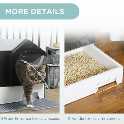 PawHut Hooded Cat Litter Tray with Scoop, Cat Litter Box with Drawer Pan, Handle, Deodorants, Hut Design, Front Entrance, 47 x 45 x 42cm - Grey 