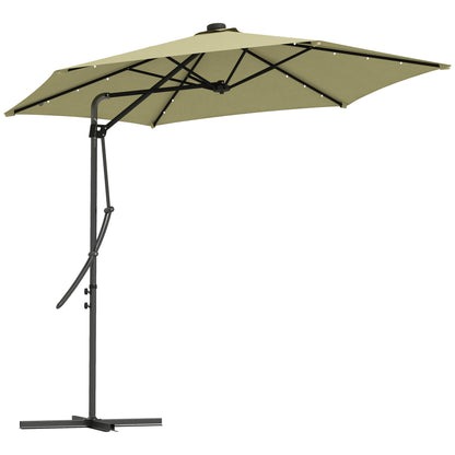 Outsunny 3(m) Garden Parasol Cantilever Umbrella with Solar LED, Cross Base and Waterproof Cover, Beige 