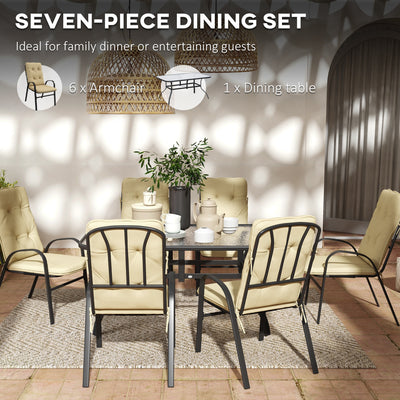 Outsunny Seven-Piece Garden Dining Set with Cushions - Beige 