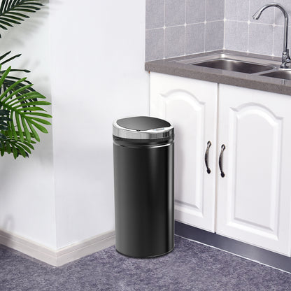 HOMCOM 42L Sensor Bin for Kitchen Waste Automatic Dustbin Motion Detection Dustbin  Stainless Steel Rubbish Can with Bucket, Black 