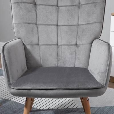 HOMCOM Modern Accent Chair Velvet-Touch Tufted Wingback Armchair Upholstered Leisure Lounge Sofa Club Chair with Wood Legs, Set of 2, Grey 