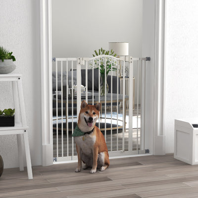 PawHut Pressure Fit Dog Stair Gate No Drilling Safety Gate Auto Close for Doorways, Hallways, 74-100cm Adjustable, 94cm Tall, White 