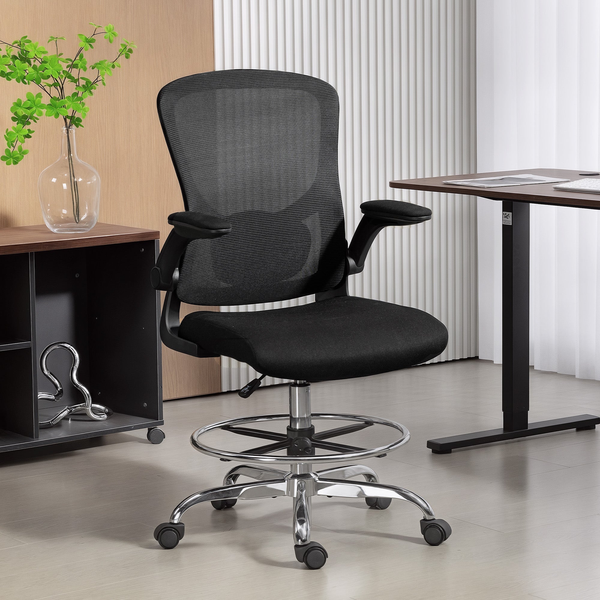 HOMCOM Draughtsman Chair, with Adjustable Lumbar - Black 