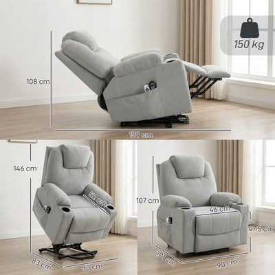 HOMCOM Power Lift Recliner Chair with Pocket Spring, Electric Lift Chair with Wide Backrest, Light Grey 