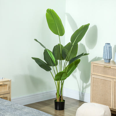 HOMCOM 160cm Tall Artificial Bird of Paradise Plant, Faux Banana Leaf Tree with PEVA Leaves and Flocking, Decorative Palm Tree in Pot for Home Office Decor, Green 
