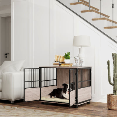 PawHut 80cm Furniture Style Dog Crate Dog Cage End Table Indoor with 3 Doors Soft Washable Cushion, for Medium Sized Dogs 