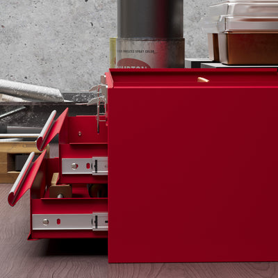 DURHAND Lockable Metal Tool Box, 2 Drawer Tool Chest with Latches, Handle, Ball Bearing Runners, Red 