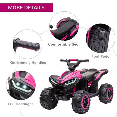 HOMCOM 12V Ride-On Quad Bike w/ Music, Horn, for Ages 3-5 Years - Pink 