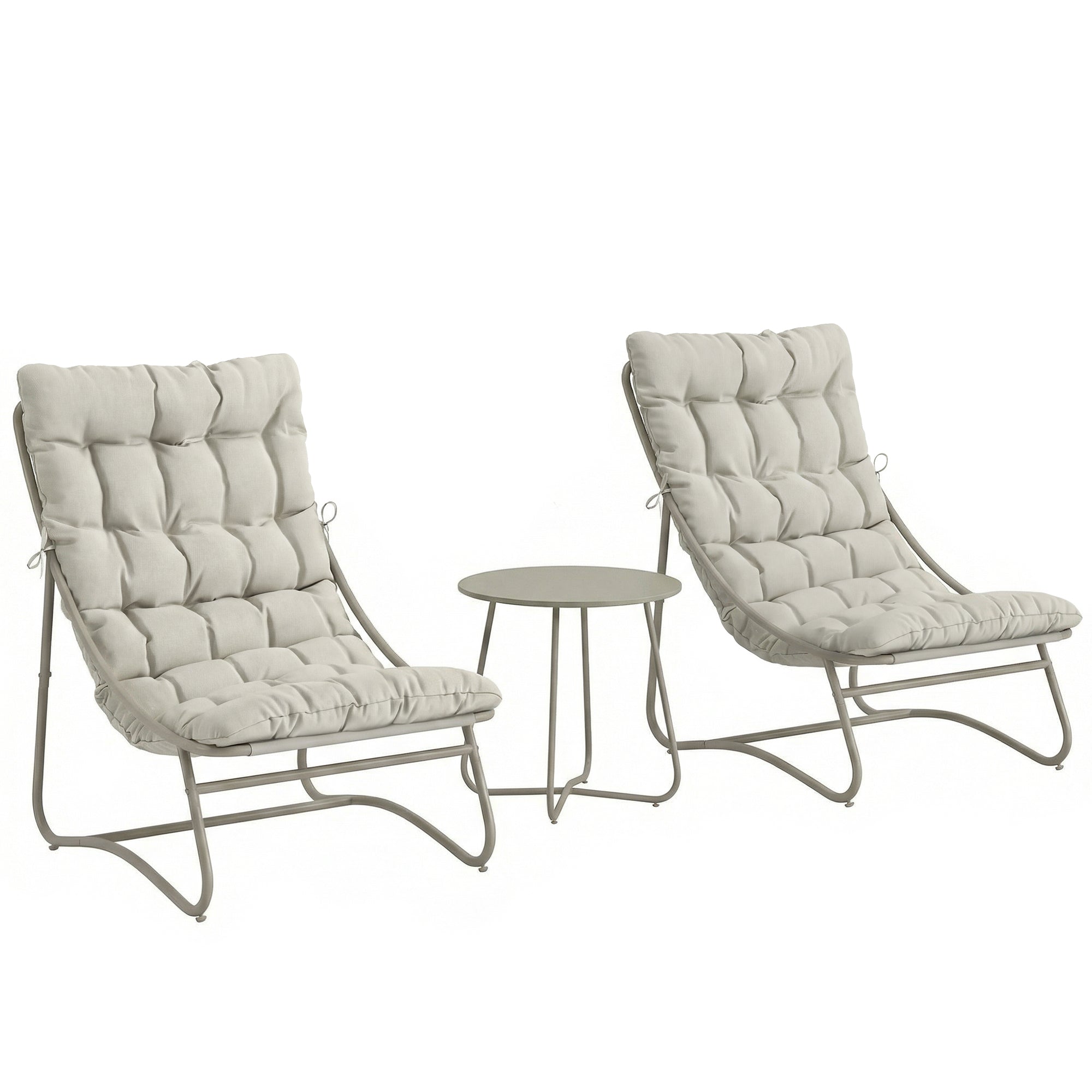 Outsunny 3 Piece Garden Bistro Set, Round Outdoor Bistro Table and Chairs Set for 2 with Texteline Seat and Cushions, Light Grey 