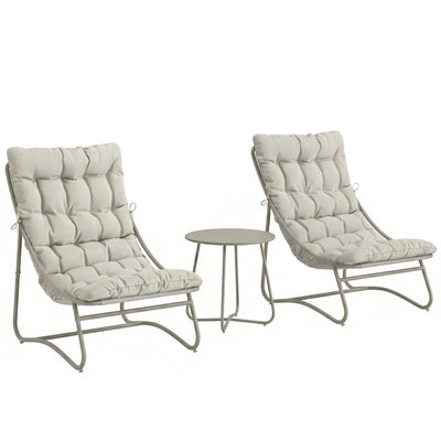 Outsunny 3 Piece Garden Bistro Set, Round Outdoor Bistro Table and Chairs Set for 2 with Texteline Seat and Cushions, Light Grey 