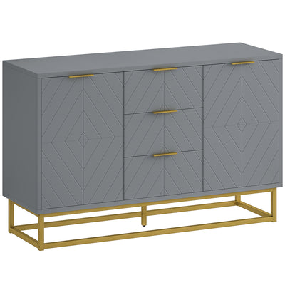 HOMCOM Sideboard with 3 Drawers and Adjustable Shelves for Living Room - Grey 