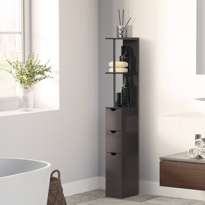 HOMCOM Tall Bathroom Cabinet, Freestanding Bathroom Storage Cabinet with 2-Tier Shelf and Drawers, Narrow Cupboard Storage Unit, Brown 