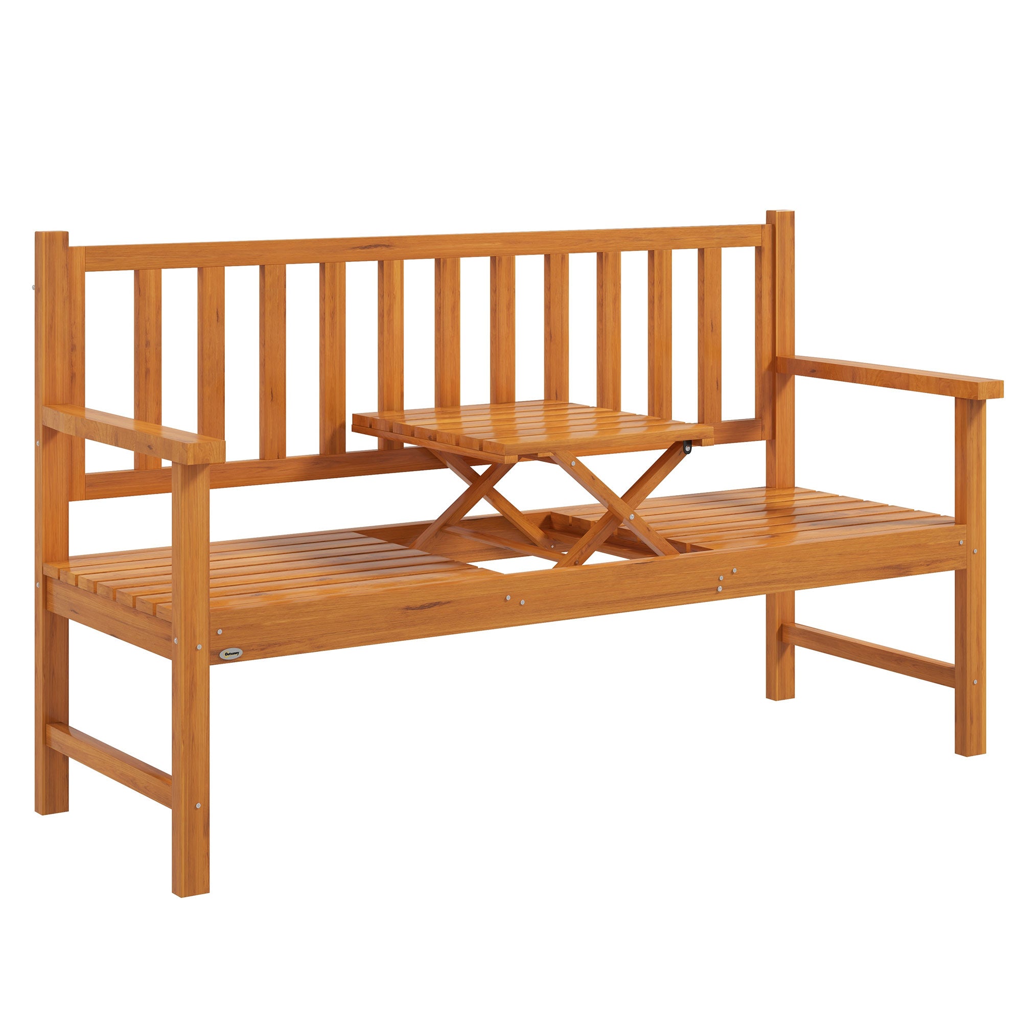 Outsunny Wooden Bench with Liftable Middle Table, Outdoor Bench, Patio Loveseat for Porch, Garden, Seats 2-3 People 
