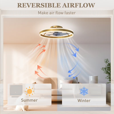 HOMCOM Ceiling Fan with Light and Remote, LED Mount Ceiling Fan with 3 Colour Temperatures, 6 Speed, 50 cm, Gold Tone 
