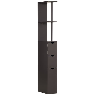 HOMCOM Tall Bathroom Cabinet, Freestanding Bathroom Storage Cabinet with 2-Tier Shelf and Drawers, Narrow Cupboard Storage Unit, Brown 