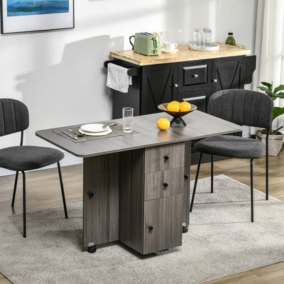 HOMCOM Multi-Storage Six-Person Drop Leaf Dining Table - Grey 