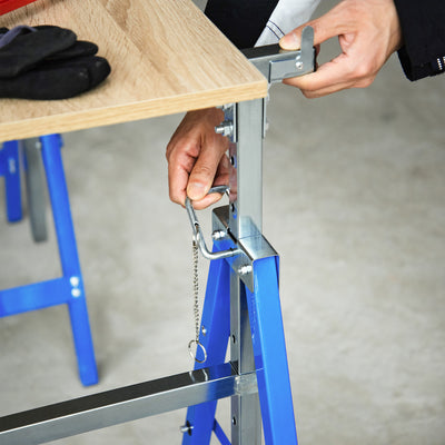 HOMCOM Set of 2 Adjustable Telescopic Builders Trestle, DIY Steel Work Bench Carpenter, Folding Saw Horse Tools Blue 