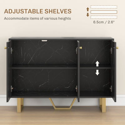 HOMCOM Sideboard Storage Cabinet, Modern Storage Cupboard with Adjustable Shelves and Metal Legs for Living Room, Kitchen, Dining Room, Entryway, Black Marble Tone 