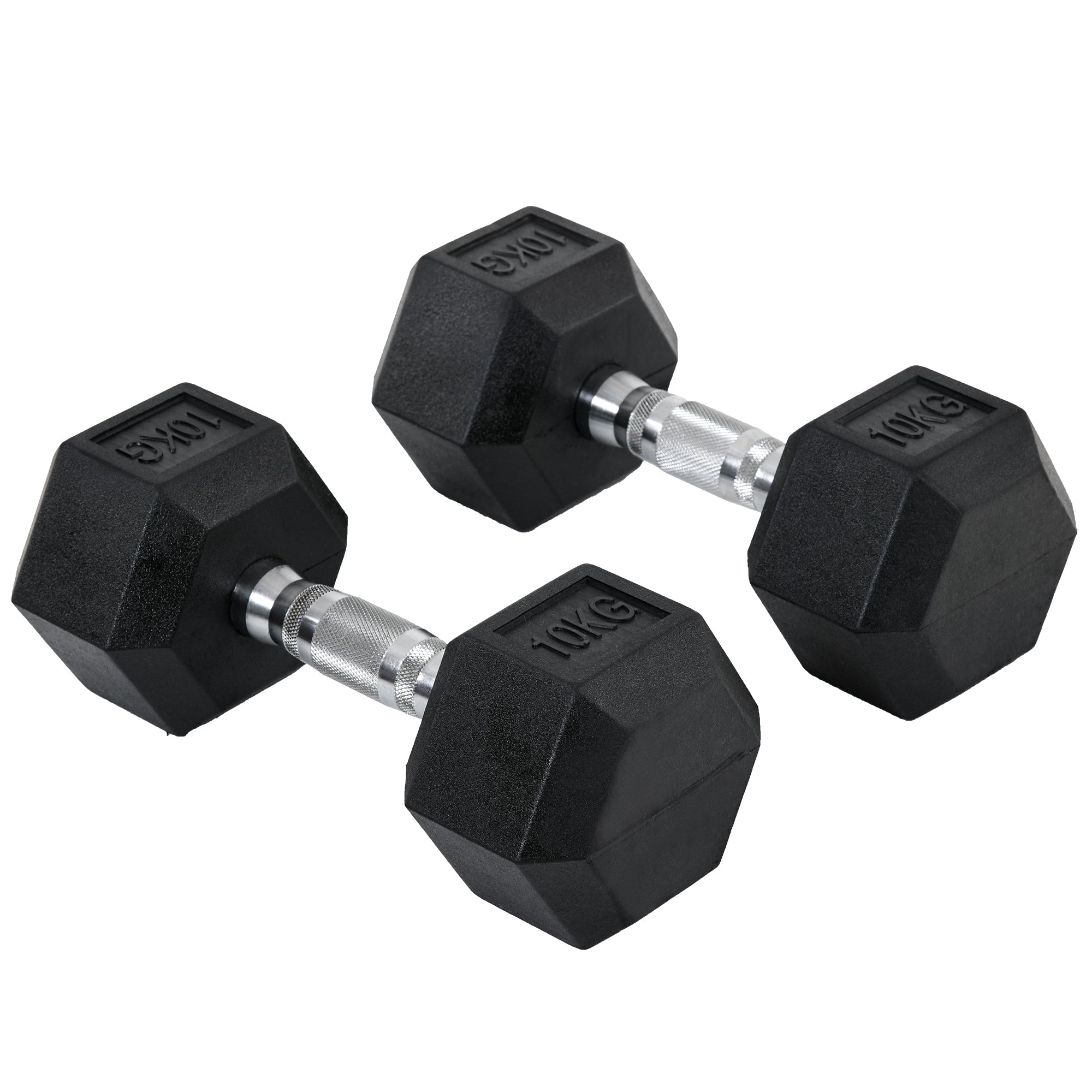 HOMCOM 2x10kg Hex Dumbbells Set Rubber Dumbbells Weight Lifting Equipment Fitness Home Gym 