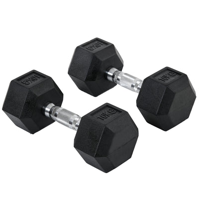 HOMCOM 2x10kg Hex Dumbbells Set Rubber Dumbbells Weight Lifting Equipment Fitness Home Gym 
