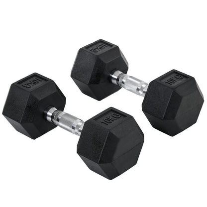 HOMCOM 2x10kg Hex Dumbbells Set Rubber Dumbbells Weight Lifting Equipment Fitness Home Gym 