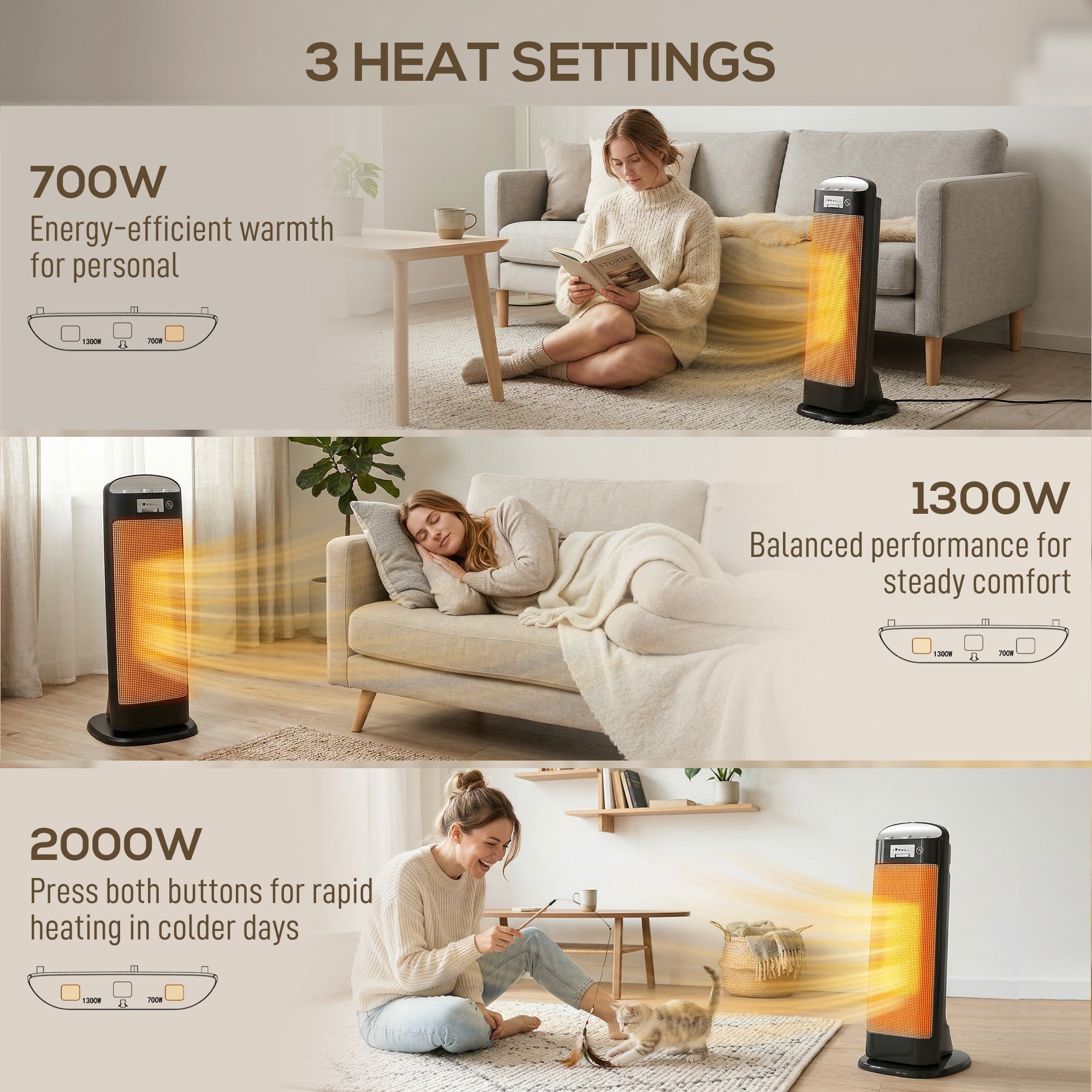 HOMCOM Ceramic Space Heater, 2000W Fan Electric Heater with 4 Modes, Adjustable Thermostat, 55° Oscillation, Tip-Over and Overheat Protection for Bedroom, Home Office, Black 