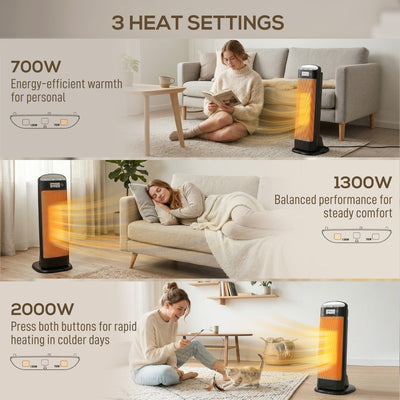 HOMCOM Ceramic Space Heater, 2000W Fan Electric Heater with 4 Modes, Adjustable Thermostat, 55° Oscillation, Tip-Over and Overheat Protection for Bedroom, Home Office, Black 