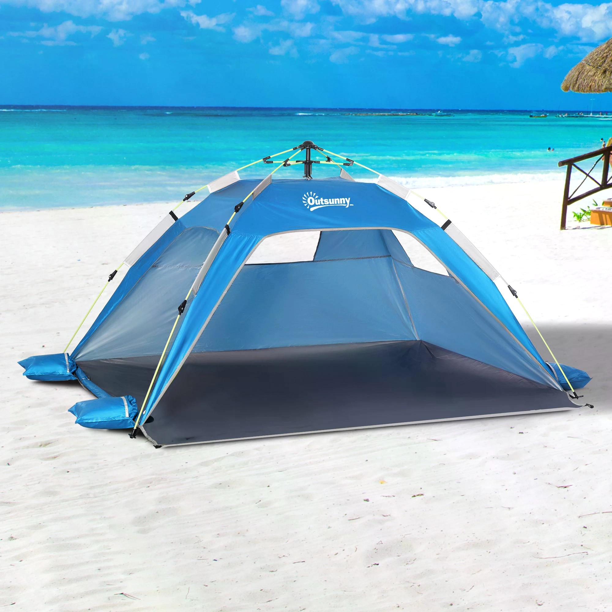 Outsunny Beach Tent for 1-2 Person Pop-up Design with 2 Mesh Windows & 2 Doors Sky Blue 
