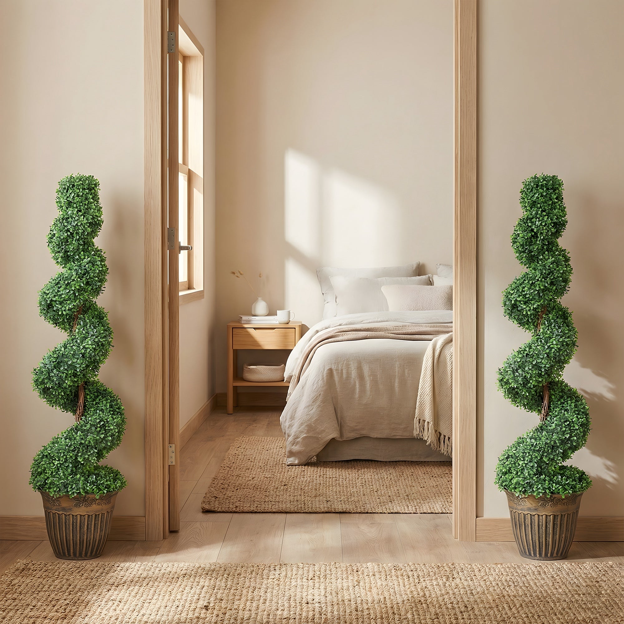 HOMCOM Set of 2 Artificial Plants, Topiary Spiral Boxwood Trees with Pot, for Home Indoor Outdoor Decor, 120cm 