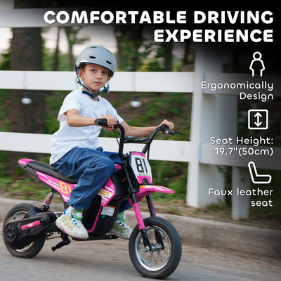 AIYAPLAY Kids Electric Motorbike, 24V Ride On Motorcycle with 3 Speeds and Rear Suspension, Dirt Bike for 8-12 Years Old, Pink 