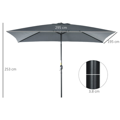 Outsunny 3x2m Patio Parasol Garden Umbrellas Canopy with Aluminum Tilt Crank Rectangular Sun Shade Steel, Dark Grey 