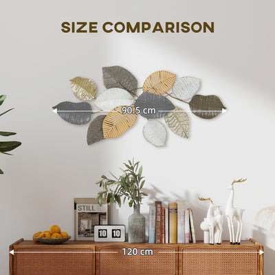 HOMCOM Metal Wall Art, Modern Hanging Wall Decor with Unique Leaf Design for Living Room Bedroom Entryway 