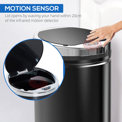 HOMCOM 42L Sensor Bin for Kitchen Waste Automatic Dustbin Motion Detection Dustbin  Stainless Steel Rubbish Can with Bucket, Black 