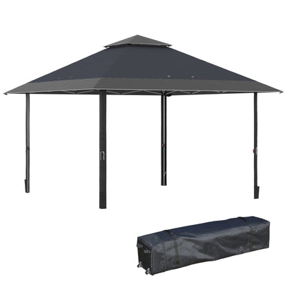 Outsunny 4 x 4m Pop-up Gazebo Double Roof Canopy Tent with UV Proof, Roller Bag & 3-Level Height Adjustable Outdoor Party, Steel Frame, Grey