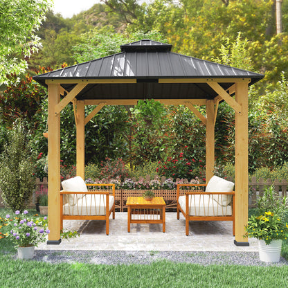 Outsunny 3x(3)M Outdoor Hardtop Gazebo Canopy with 2-Tier Roof and Solid Wood Frame, Outdoor Patio Shelter for Patio, Garden, Grey 