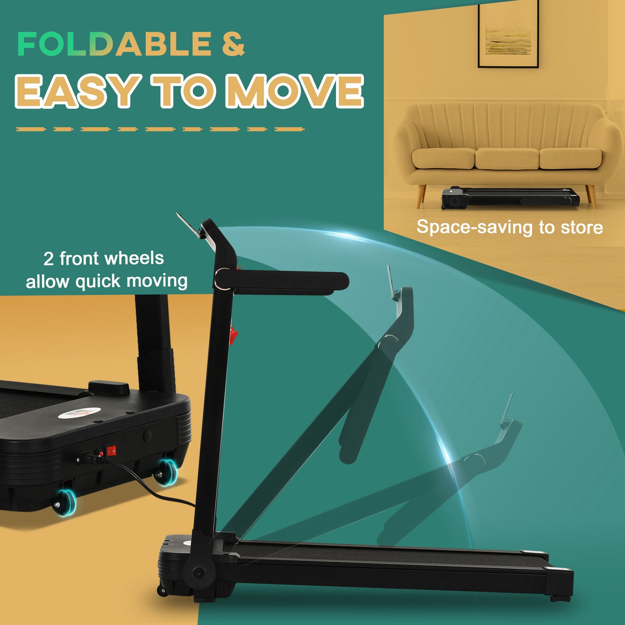 HOMCOM 600W Foldable Steel Motorised Treadmill Running Machine w/ LCD Monitor Black 