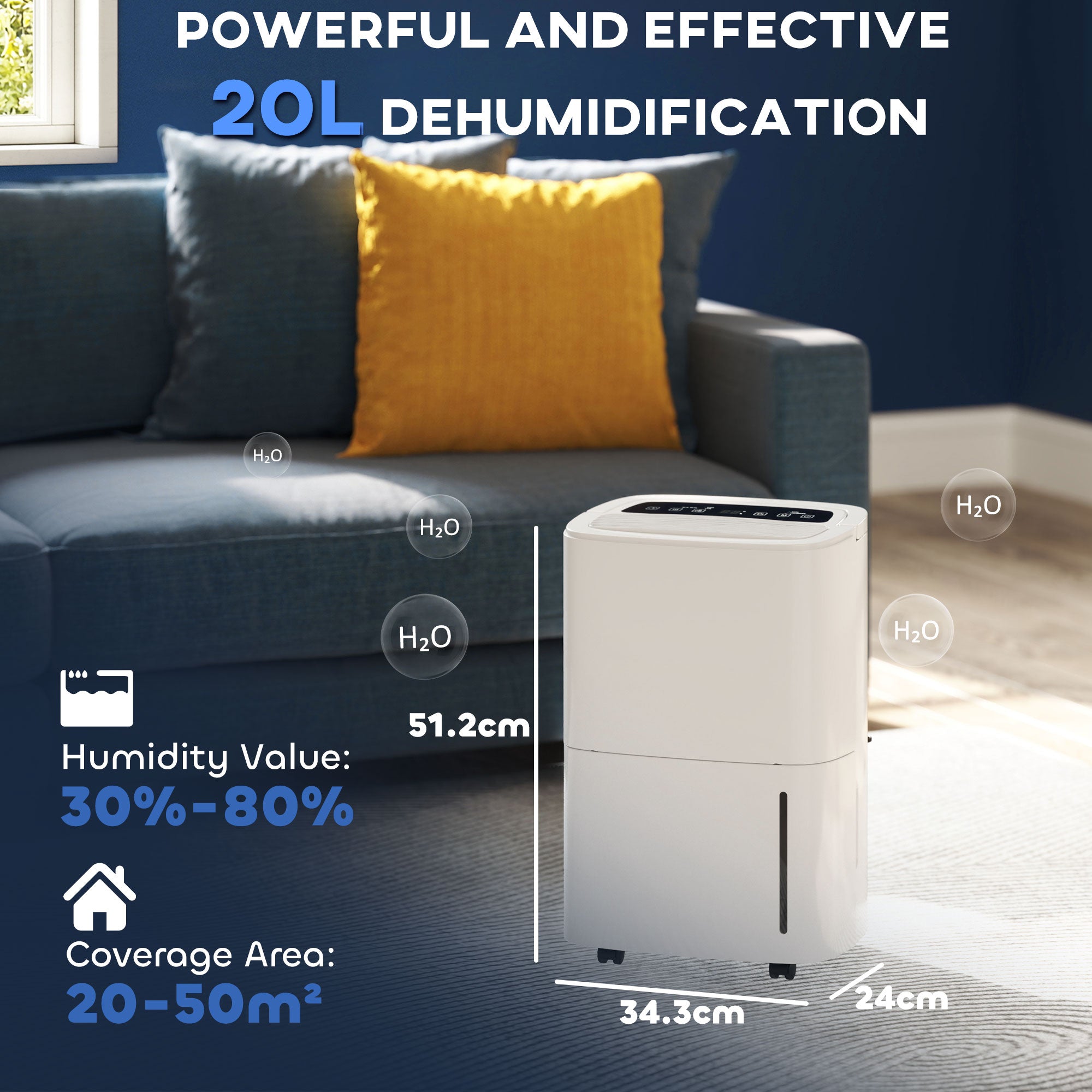 HOMCOM 20L Dehumidifier, with Touch Control - White 