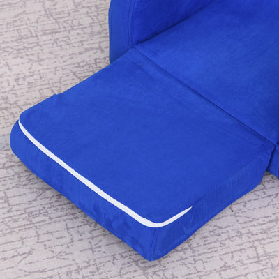 HOMCOM 2 In 1 Kids Armchair Sofa Bed Fold Out Padded Wood Frame Bedroom Blue 