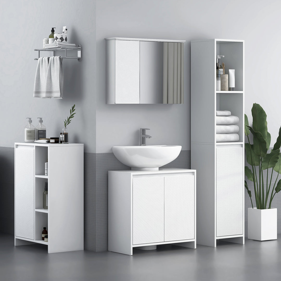 HOMCOM Under Sink Bathroom Cabinet, Freestanding Under Sink Cabinet with 2 Doors and Shelf for Basin without or with Pedestal, White 