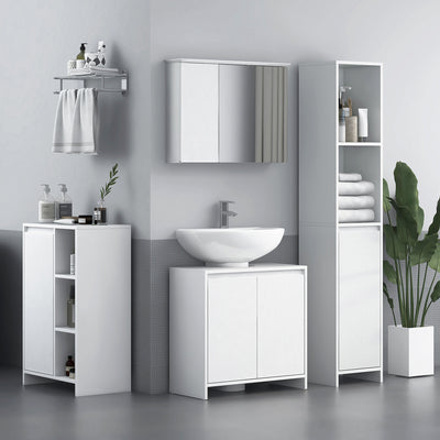 HOMCOM Under Sink Bathroom Cabinet, Freestanding Under Sink Cabinet with 2 Doors and Shelf for Basin without or with Pedestal, White 
