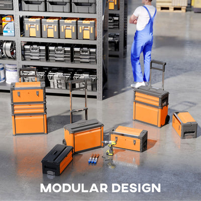 HOMCOM 3-in-1 Stackable Rolling Tool Box - Orange 