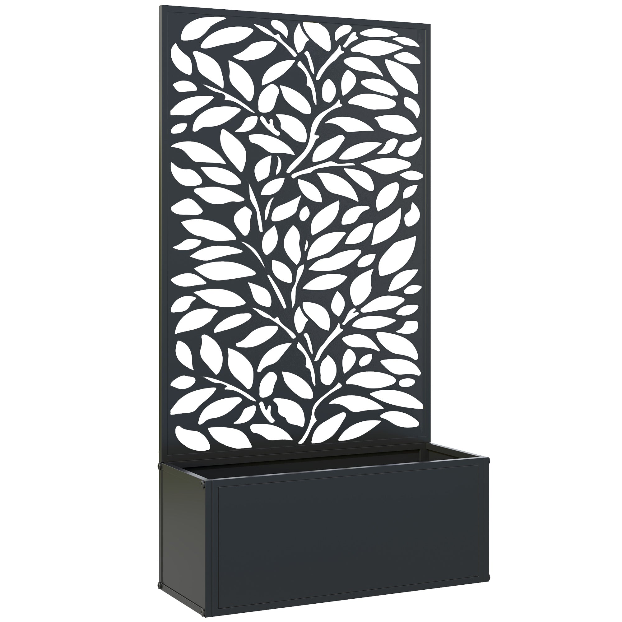 Outsunny Outdoor Metal Planter, with Back Trellis - Black 
